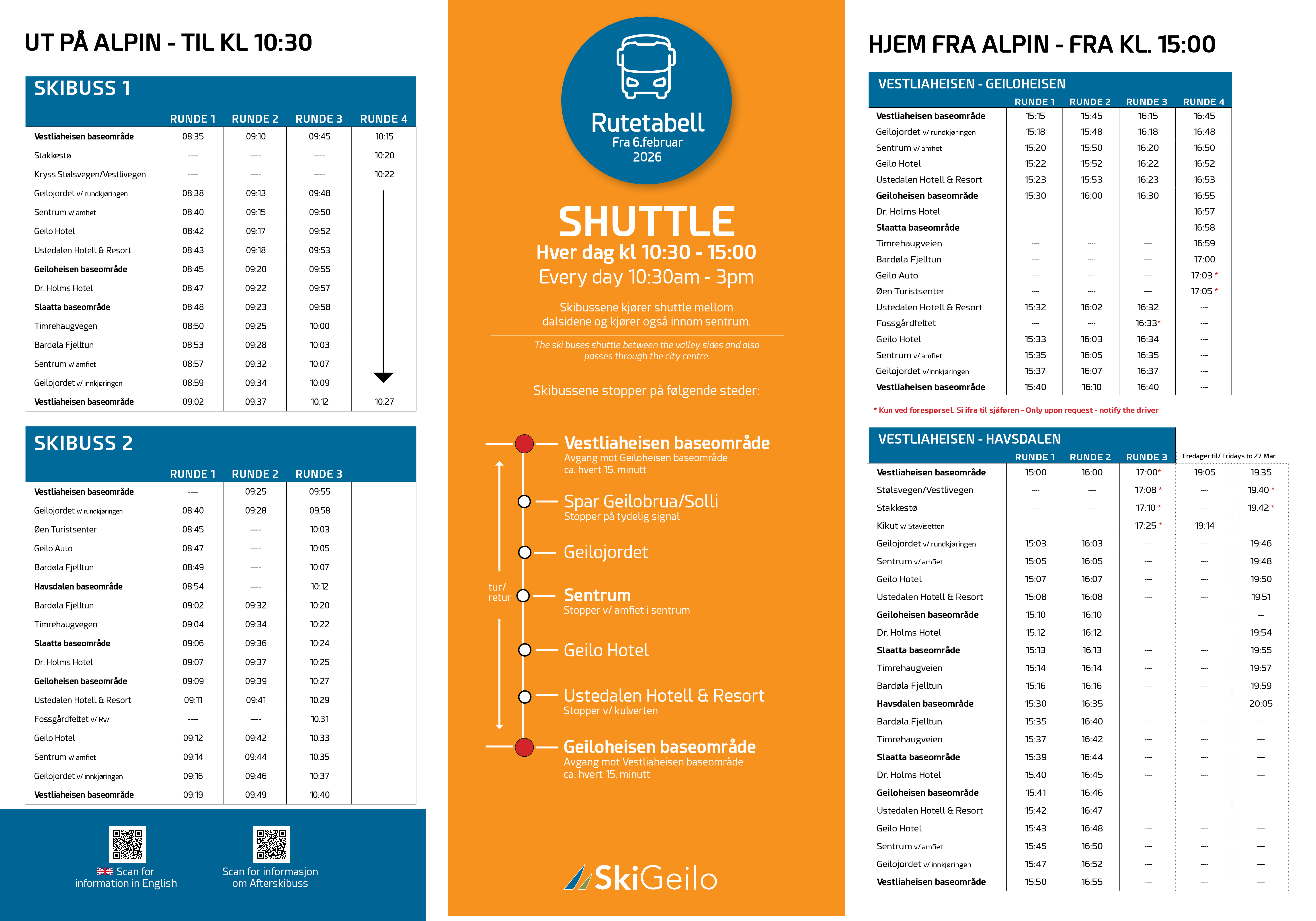 Skibusstabell på Geilo