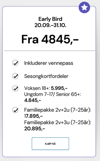 early bird sesongkort